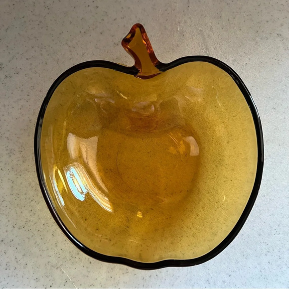 Vintage Heavy Amber Brown Glass Apple Shape Bowl Kitchen Accent Dishes Set of 5 - Picture 1 of 7